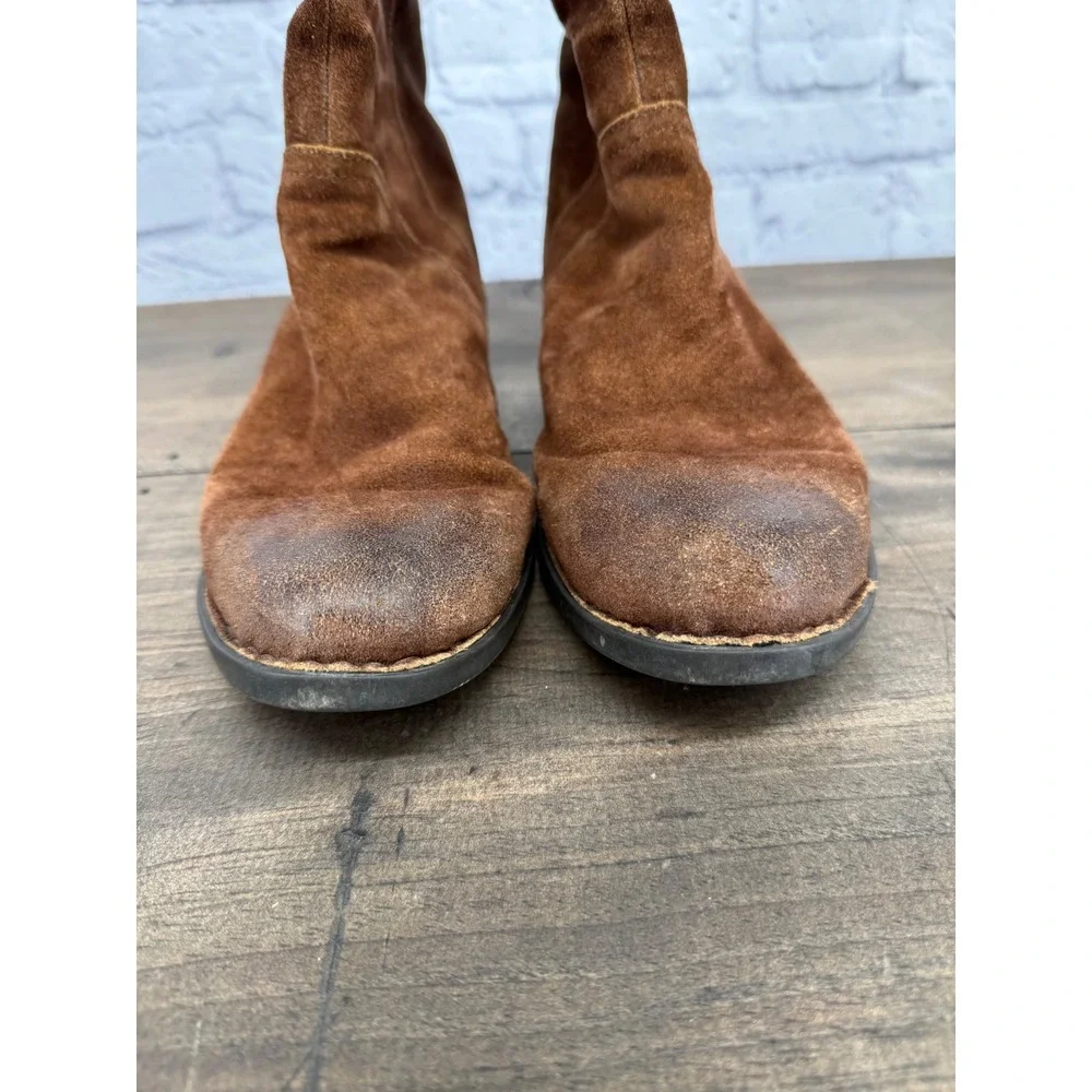 Born Brown Suede Mid Calf Boots Women's 10M Side Zip Leather Boho Rustic Moto